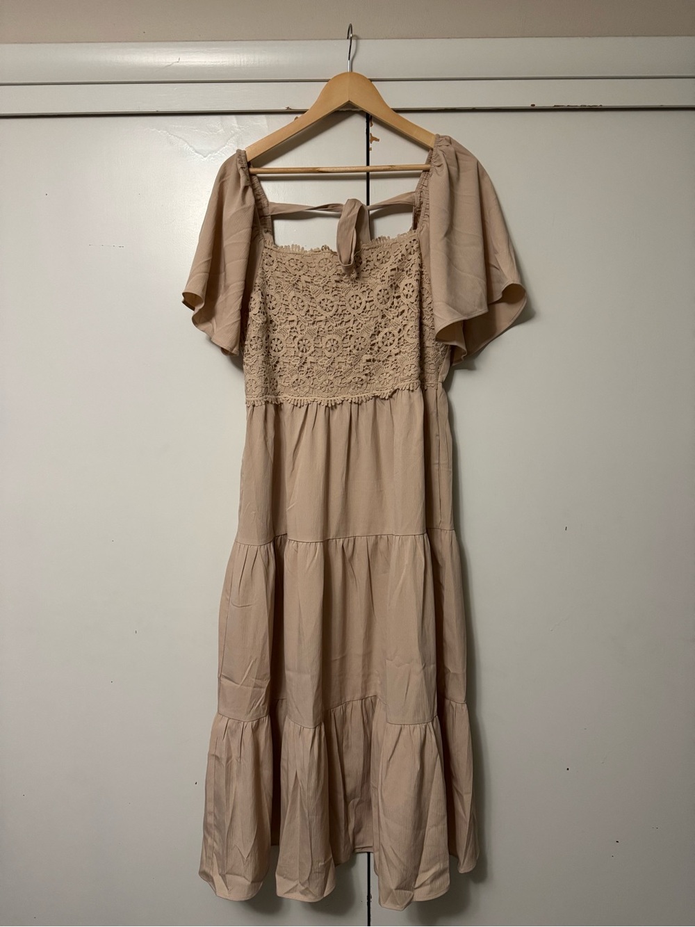 Baltic Born Cream Crochet-Bodice Tiered Midi Dress